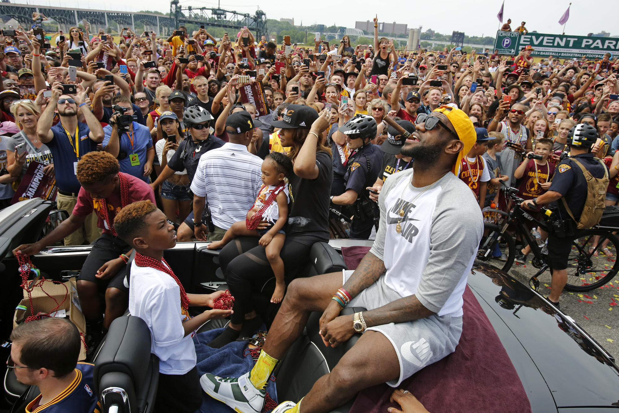 Massive crowd celebrates with Cavaliers during championship parade