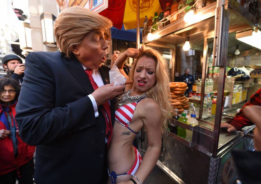 Bikini Clad Models Surround Fake Trump In New York Stunt The Japan Times