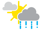 Clouds and sun with a few showers; humid