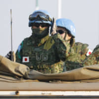 Ground Self-Defense Force personnel participate in a U.N. peacekeeping mission in South Sudan in December 2016. | KYODO