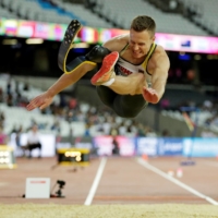 Markus Rehm of Germany competes in the men\'s long jump T44 at the London world championships in 2017. Classes for each sport are determined by the impairment and the degree to which it affects an athlete, with each class assigned a different letter and number. | REUTERS