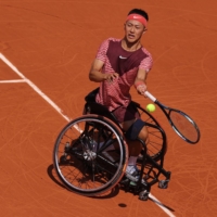 Japan\'s Tokito Oda plays a forehand return during the French Open final on Saturday in Paris.  | AFP-JIJI