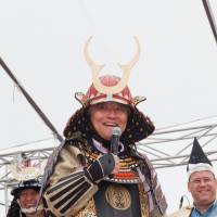 Walk this way: The Nagoya Walkathon &#8212; International Charity Festival features more than just walking.   Nagoya Mayor Takashi Kawamura partakes in some costumed fun at a previous installment of the event. | ANDY BOONE