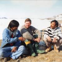An Inuit named Simioni (left), C.W. Nicol and Lypa Pitsiulak chat while \"out on the land.\"        	                  courtesy of the Afan woodland Trust | COURTESY OF THE AFAN WOODLAND TRUST