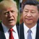 This combination of file photos created in 2017 shows U.S. President Donald Trump speaking about Hurricane Irma upon in Washington and Chinese President Xi Jinping during a welcome ceremony outside the Great Hall of the People during a welcome ceremony for Sultan of Brunei Hassanal Bolkiah (not seen) in Beijing. Stock markets across the world sprang higher on Tuesday following a conciliatory speech by Xi that reassured investors a trade war with the United States could be avoided.