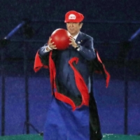 Shinzo Abe onstage as Super Mario at the closing ceremony of Rio de Janeiro Olympics in August 2016. | KYODO