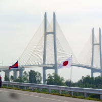 The Japan-funded Tsubasa Bridge spans the Mekong River in Neak Loeung, Cambodia. | KYODO