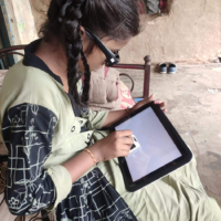 The groundbreaking Occlu-Tab device that UEC developed enables remote eye care services in rural India and has been successful in addressing the high prevalence of amblyopia ('lazy eye') among children there. | UEC AND DIVYAJYOTI TRUST, INDIA
