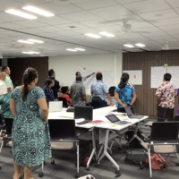 Members of the Secretariat of the Pacific Community take part in a training session on hazard and risk assessment using remote sensing technology at the PCCC in November 2019. | PCCC
