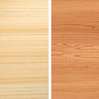 The beauty and strength of hinoki (left) and sugi make them excellent for building houses and furniture.