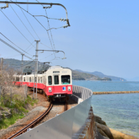 The Takamatsu Kotohira Electric Railroad, known locally as the Kotoden, features train cars from various periods of Japan’s railway history that are colorfully decorated by Kagawa residents and businesses.